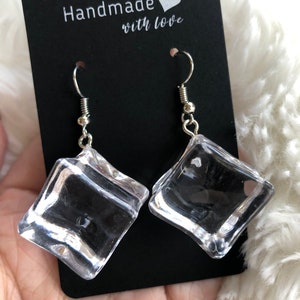 Clear Acrylic Ice Cube Earrings, Chic Statement Dangle