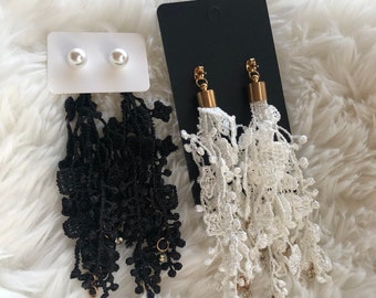Convertible Pearl Lace Earrings - Day to Evening Versatile Elegance, Zircon Adorned Statement Jewelry, Chic Wedding Accessory by QHcute