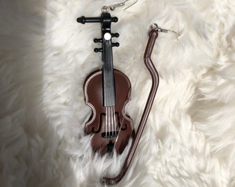 Violin Earrings for Musicians, Unique Asymmetrical Bow and Violin Dangle Earrings, Music Note Inspired Fashion Jewelry Gift - QHcute
