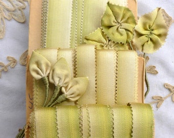 Antique Silk Picot Green Ombre Ribbon