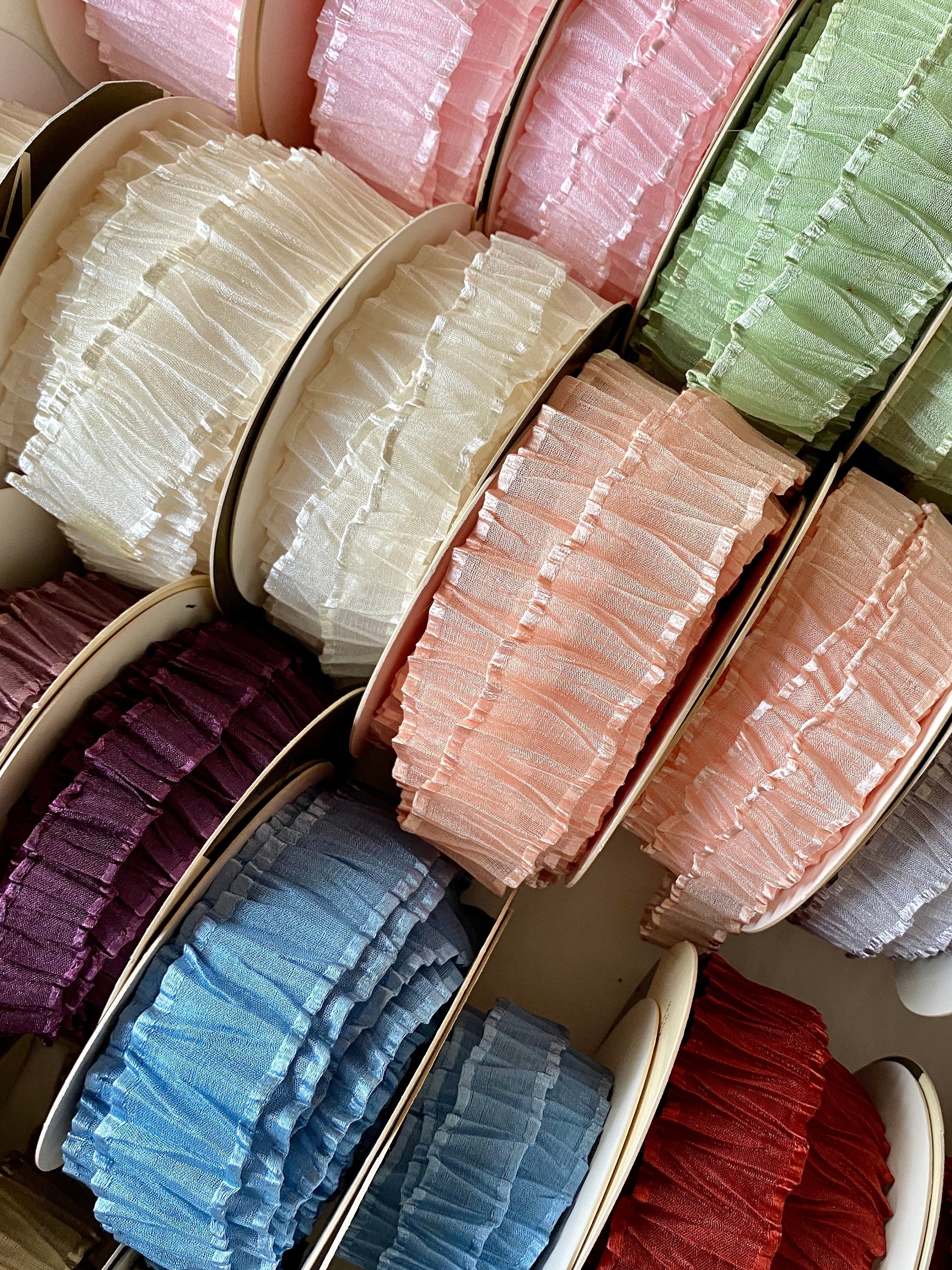Mokuba Pleated Organdy Ribbon with Satin Edges