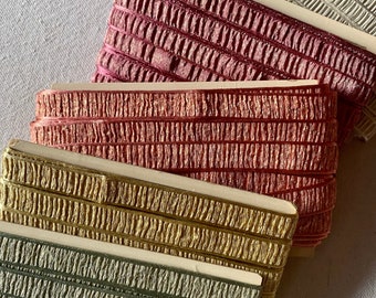 Antique French Plisse Ribbons With Metallic Threads