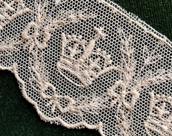 Embroidered Crowns & Bows Antique Lace