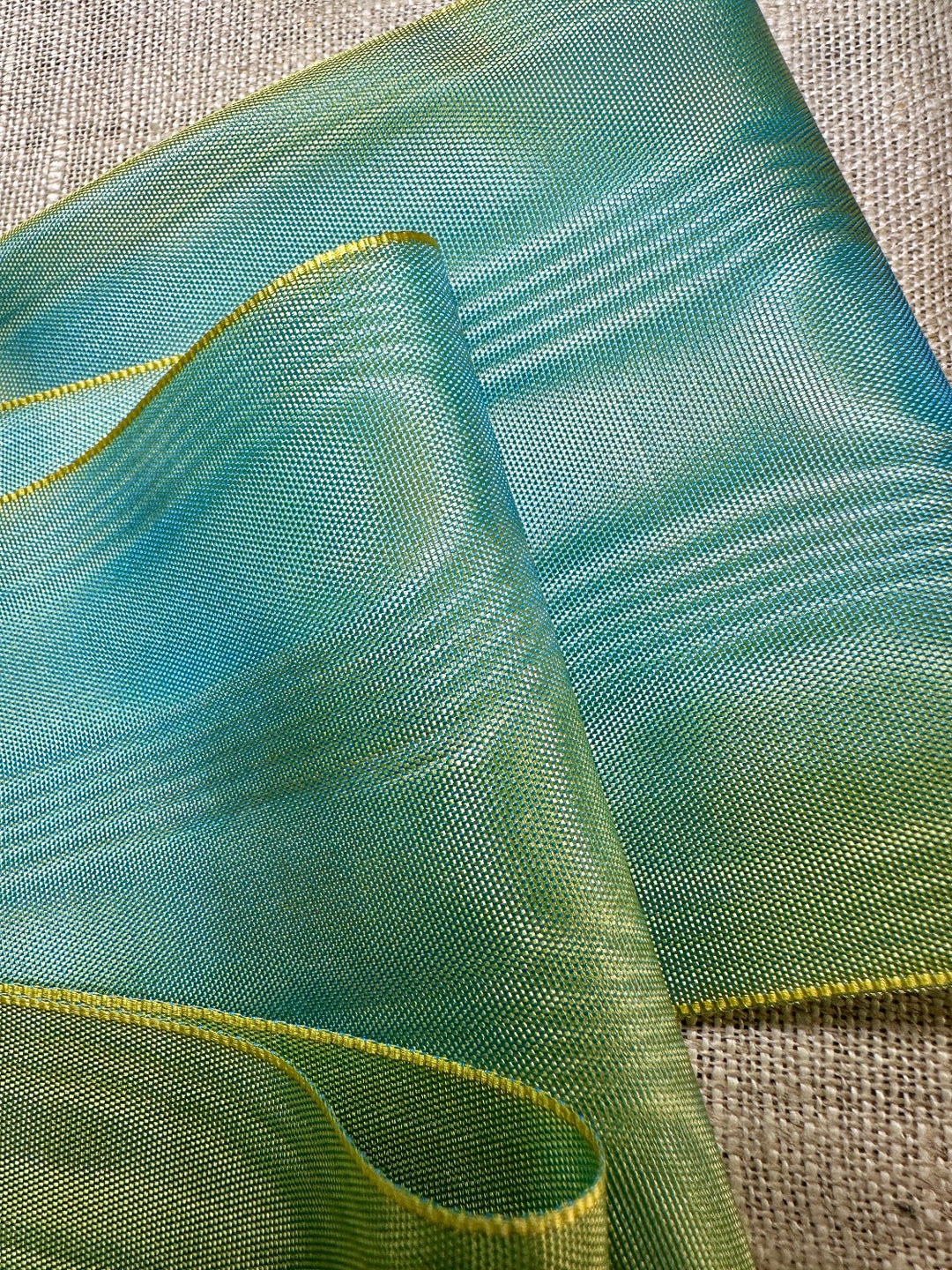 Moiré Ribbon in Three Different Widths Changeable Turquoise and Yellow ...