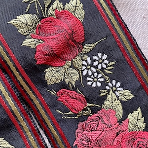 Vintage French Ribbon Red Roses and Buds