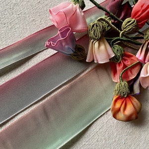 Vintage French Pink Celadon Ombre Ribbons with Copper Wire Edges