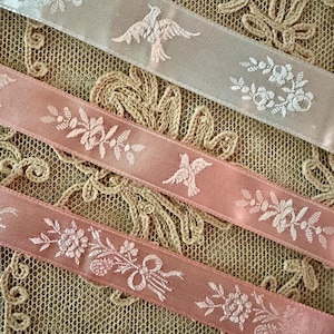 Vintage French Satin Ribbon with Woven Motifs