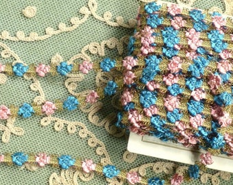 Rococo Pink & Blue Floss and Gold Metal Trim 12 inches