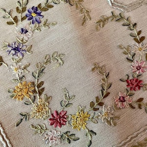 Antique French Silk Ombre Ribbon Embroidered Panel