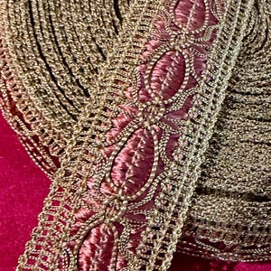 Vintage French Pink Floss and Gold Metal Cord Trim