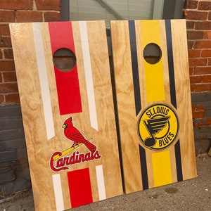st louis blues red and yellow cornhole bags