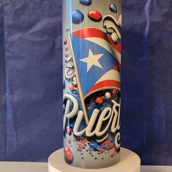 Puerto Rico Tumbler | 20oz Stainless Steel Puerto Rican Flag Tumbler | Optional Personalization | Boricua Tumbler | La Isla Del Encanto |