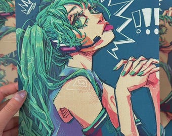 Hatsune Miku quadratischer Kunstdruck digitales Illustration Vocaloid Plakat