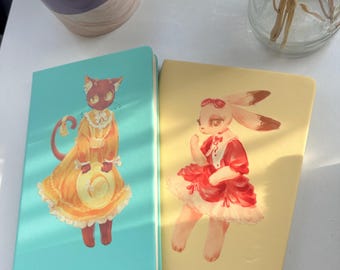 Kaninchen und schwarze Katze Doted Hardcover Journal Notizbuch Tagebuch Skizzenbuch