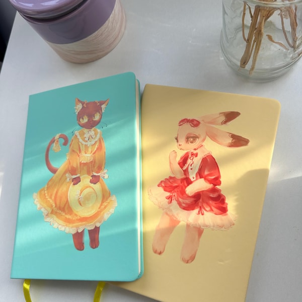 Rabbit and Black Cat Doted Hardcover Journal Notebook Diary Sketchbook
