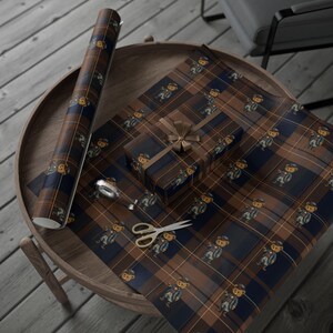 Ralph Lauren Christmas, Dark Tartan Plaid Wrapping Paper, Teddy Bear , Masculine Gift Wrap, Mens Wrapping Paper, Vintage afbeelding 4