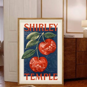 Chinoiserie, Kirsche Kunstwerk, Wandkunst, Vintage Alkohol Poster, Shirley Temple Druck, Obst Poster, Bar Kunst, druckbare Küchen Deko,