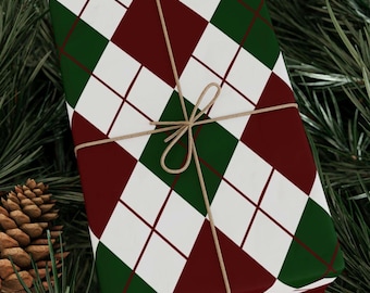 Log Cabin Christmas, Argyle Pattern Wrapping Paper, Traditional Holiday Gift Wrap, 90s Nostalgic Wrapping Paper Roll