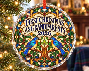 祖父母へのクリスマスガラスオーナメント、お父さんとお母さんへのギフト、ステンドグラスのアールヌーボーデザイン、祖父母へのパーソナライズされたギフト記念品