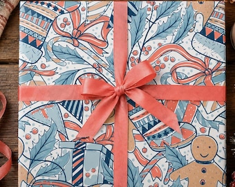 Coastal Gingerbread & Candy Holiday Wrapping Papers, Whimsical Patterned Gift Wrap