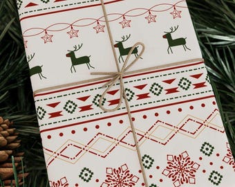 Après-Ski Alpine Log Cabin Christmas, Sweater Pattern Wrapping Paper, Rustic Holiday Gift Wrap, 90s Nostalgic Wrapping Paper Roll