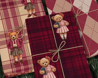 Ralph Lauren Christmas, Preppy Pink Holiday Girl Bear Wrapping Paper,  Pinkmas Teddy Bear Gift Wrap, Girls Birthday Paper