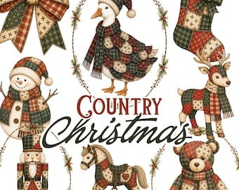 Christmas Goose PNG, Country Patchwork Nutcracker, Retro 80s 90s Holiday Bundle, Festive Digital Downloads,