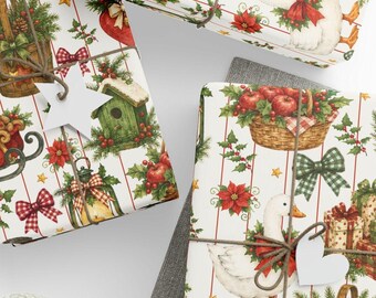 Christmas Goose, 80s Country Christmas, Goose Wrapping Paper, Traditional Holiday Gift Wrap, 90s Nostalgic Wrapping Paper Roll