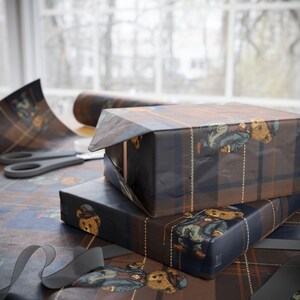 Ralph Lauren Christmas, Dark Tartan Plaid Wrapping Paper, Teddy Bear , Masculine Gift Wrap, Mens Wrapping Paper, Vintage afbeelding 3