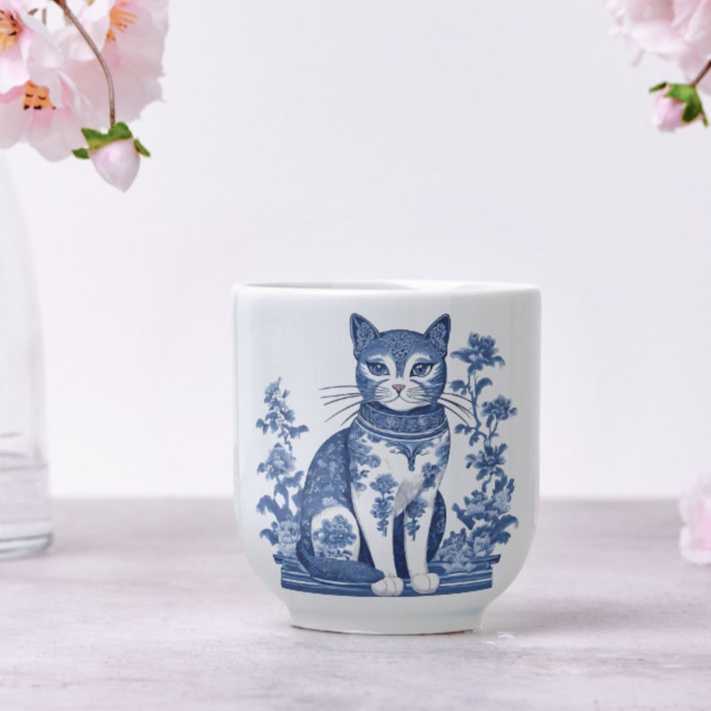 Chinoiserie Cat Wall Art, Clipart, Blue White PNG, Digital Download, Printable Decor, Scrapbooking Illustrations, Graphics, Asian Inspired