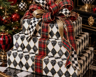 Whimsical Black and White Harlequin Argyle Wrapping Paper, Circus Holiday Gift Wrap, Bright Colored Birthday Paper