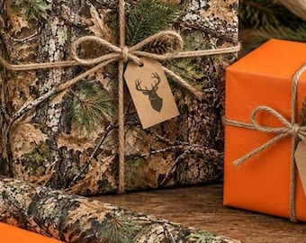 Camo Wrapping Paper, Deer Hunter Gift Wrap, Christmas Gifts for Outdoorsman, Sticks and Leaves Camouflage