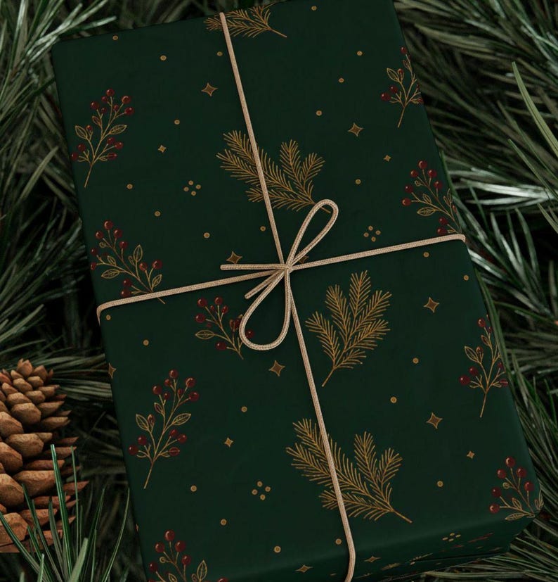 Ralph Lauren Christmas, Heritage Christmas Wrapping Paper Roll, Tartan Plaid Gift Wrap, Burgundy Green Navy Christmas Paper image 5