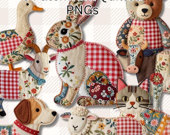Paquete PNG de patchwork de animales de granja acolchados, aplique de ganso acolchado, pato falso, Apalaches, decoración de guardería.