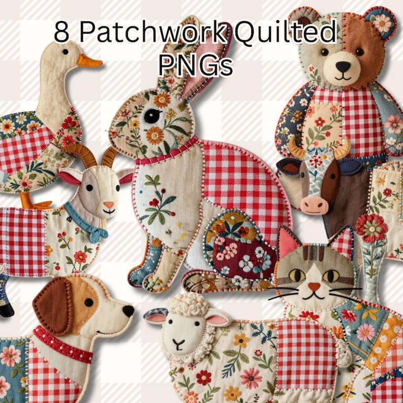 Patchwork Animal Patterns Farm Animal Patchwork Quilted PNG Bundle, Quilted Goose, Faux Duck ...