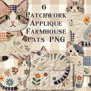 Gatos con patchwork acolchado PNG, gato acolchado, apliques falsos, Apalaches, decoración de casa de campo.