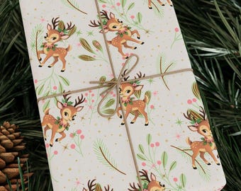 Retro Christmas Wrapping Paper, Vintage 50s style Christmas Gift Wrap,