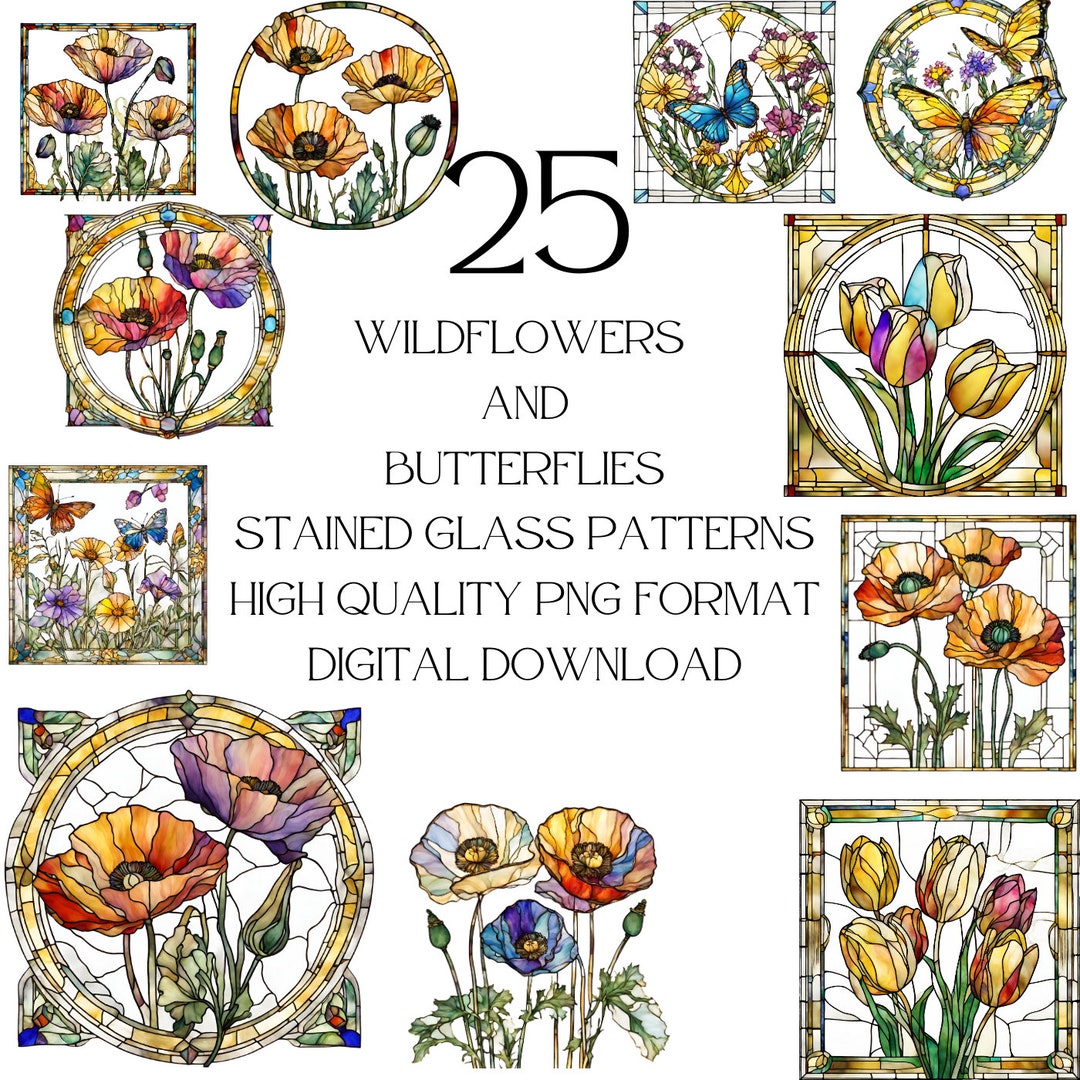 Stained Glass Patterns, Wildflower PNG, Spring Flowers Butterfly ...