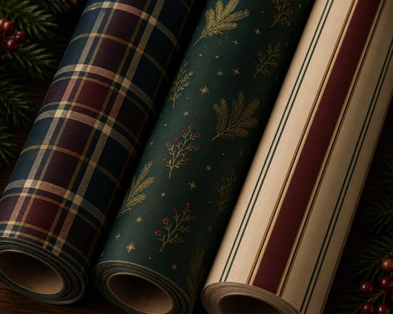 Ralph Lauren Christmas, Heritage Christmas Wrapping Paper Roll, Tartan Plaid Gift Wrap, Burgundy Green Navy Christmas Paper