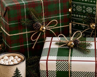 Log Cabin Christmas, Plaid Wrapping Paper,  Après-Ski Alpine Holiday Gift Wrap, Nostalgic Wrapping Paper Roll