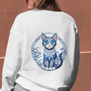 Chinoiserie Cat Wall Art, Clipart, Blue White PNG, Digital Download, Printable Decor, Scrapbooking Illustrations, Graphics, Asian Inspired
