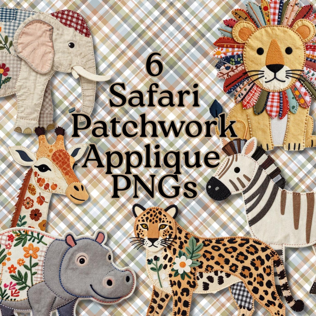 Patchwork Animal Patterns Safari Animals Patchwork Quilted PNG, Elephant Faux Applique, Nursery ...