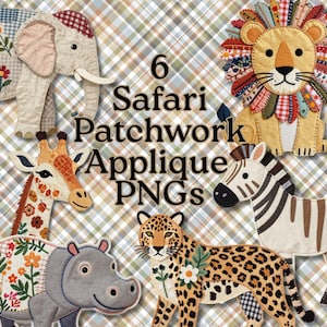Safari Tiere Patchwork Quilted PNG, Elefant Faux Applikation, Kinderzimmer Baby Dekor,