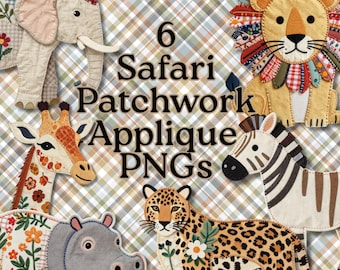 Safaridieren patchwork gewatteerde png, olifant faux stoffen, kinderkamer decor,