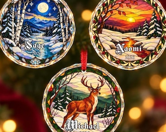 Personalized Stained Glass Style Christmas Ornament 2026, Custom Name Holiday Keepsake, Family Christmas Gifts
