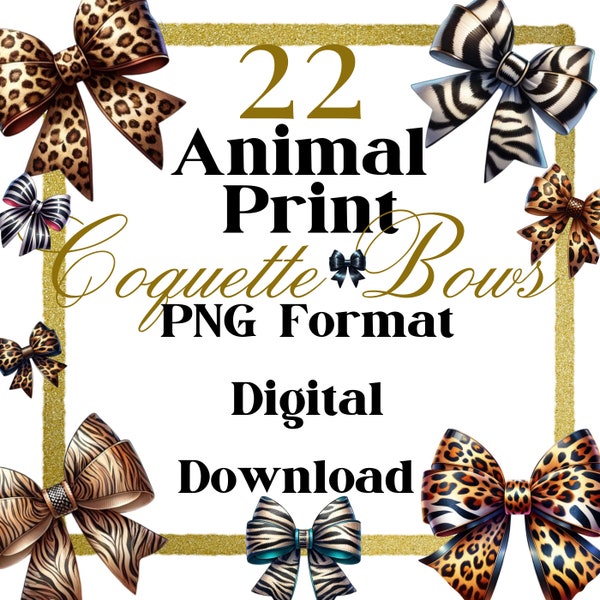 Coquette Animal Print, Bows 22 PNGs, Mob Wife Era,  Digital Download, Clipart Scrapbooking, Junk Journaling,