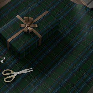 Blackwatch Plaid Wrapping Paper, Ralph Lauren Christmas, Navy Blue Tartan Pattern Gift Wrap image 3
