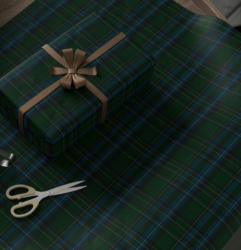 Blackwatch Plaid Wrapping Paper, Ralph Lauren Christmas, Navy Blue Tartan Pattern Gift Wrap image 3