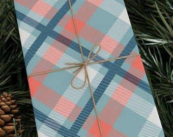 Coastal Beach Holiday Wrapping Papers, Festive Beach Plaid Patterned Gift Wrap