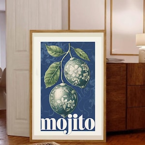 Chinoiserie, Limetten Kunstwerk, Toile de Jouy Wandkunst, Vintage Alkohol Poster, Mojito Alkohol Druck, Obst Poster, Bar Kunst, Limetten Küchen Dekor,
